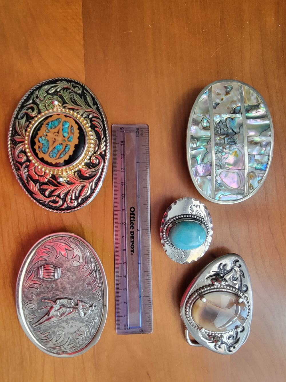 Vintage Lot Of Silver-Tone Belt Buckles with Turquoise and Abalone Accents - Picture 9 of 10